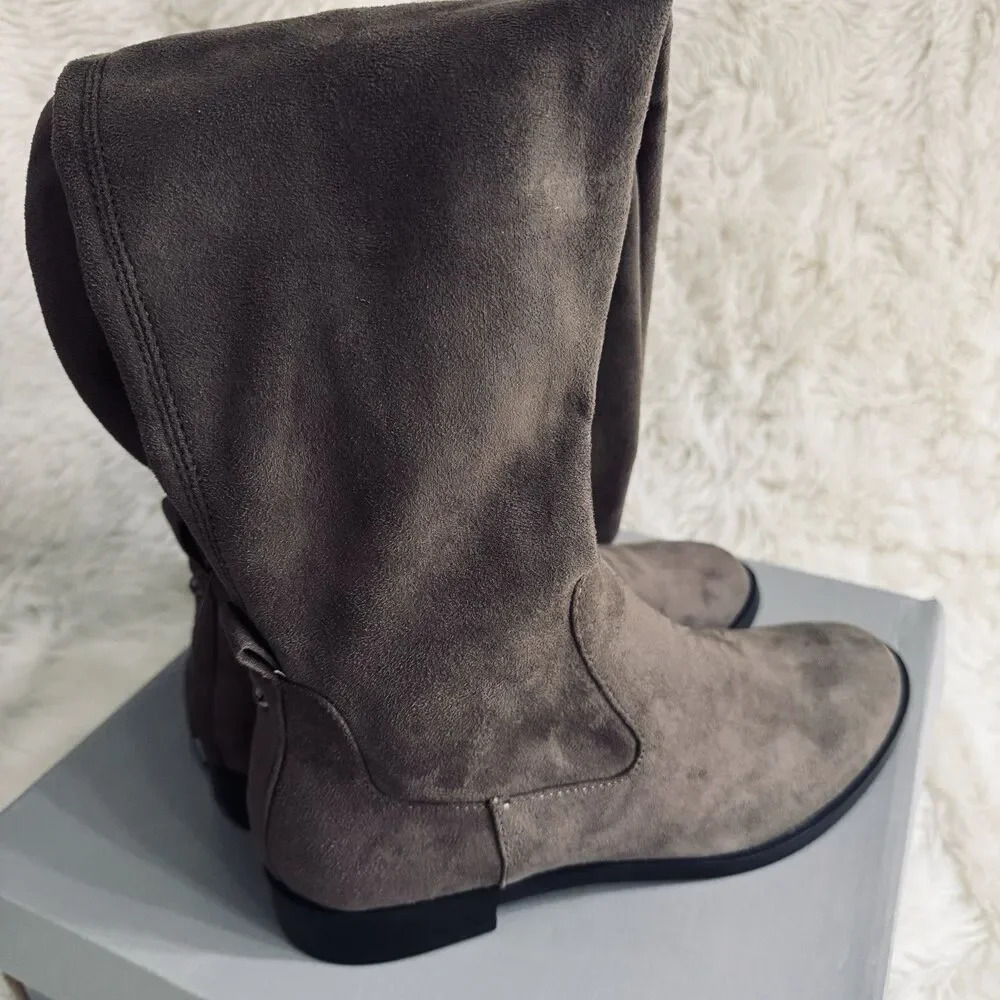 Kenneth Cole Reaction Wind Chime Boots 6.5 Womens Dark Mushroom Brown Knee Tie